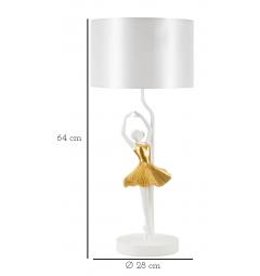 Lampada da tavolo in metallo e resina a forma di ballerina con elegante vestito dorato