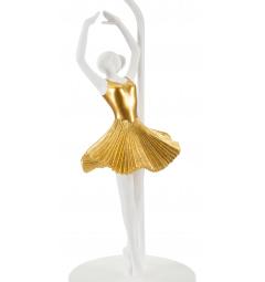 Lampada da tavolo in metallo e resina a forma di ballerina con elegante vestito dorato