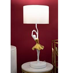 Lampada da tavolo in metallo e resina a forma di ballerina con elegante vestito dorato