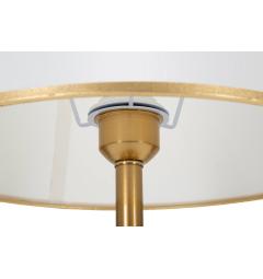 Lampada da tavolo in metallo dorato con elegante decorazione bianca e con base rotonda