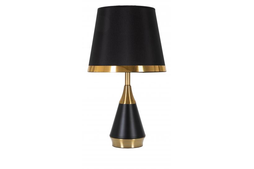 Lampada da tavolo in metallo nero e dorato dal design semplice ed essenziale