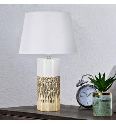 Lampada da tavolo in ceramica bianca e dorata con eleganti decorazioni in rilievo