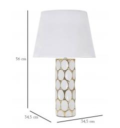 Lampada da tavolo in ceramica bianca e dorata con paralume in tessuto bianco