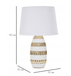 Lampada da tavolo in ceramica bianca e dorata con eleganti decorazioni in rilievo