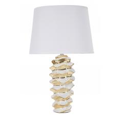 Lampada da tavolo in ceramica bianca e dorata dal design che richiama un alveare