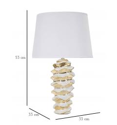 Lampada da tavolo in ceramica bianca e dorata dal design che richiama un alveare