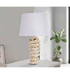 Lampada da tavolo in ceramica bianca e dorata dal design che richiama un alveare