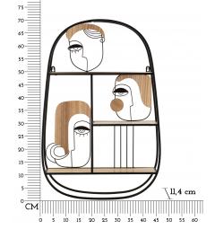 Mensola in metallo e legno decorata con volti che richiamano l'arte cubista