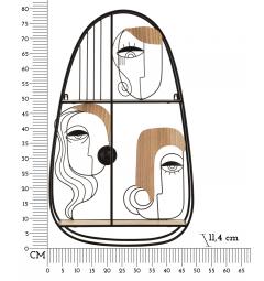 Mensola in metallo e legno decorata con volti che richiamano l'arte cubista