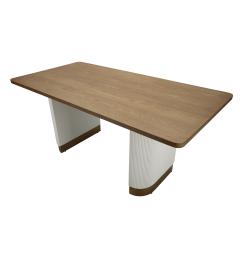 Tavolo da pranzo rettangolare in legno bianco e marrone dal design arrotondato