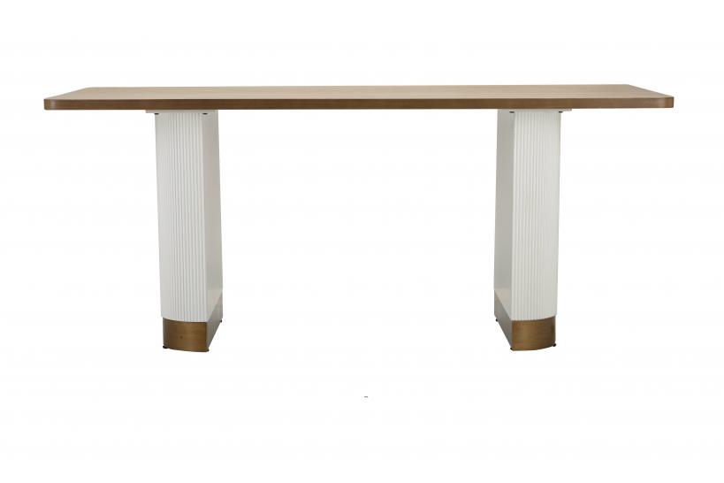 Tavolo da pranzo rettangolare in legno bianco e marrone dal design arrotondato