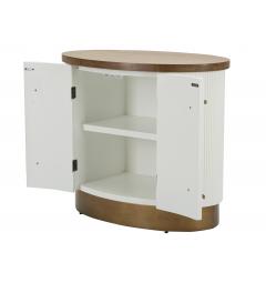 Mobile ovale in legno bianco con piano e inserti in legno marrone dal design arrotondato