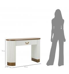 Console in legno bianco con piano e inserti in legno marrone dal design arrotondato