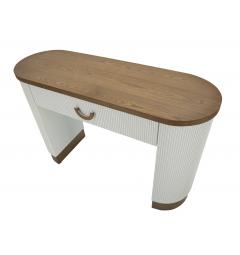 Console in legno bianco con piano e inserti in legno marrone dal design arrotondato