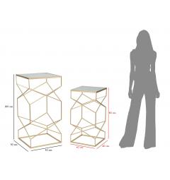 Coppia di tavolinetti porta telefono quadrati in metallo dorato dalle linee geometriche
