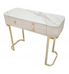 Console in tessuto bianco con piano in simil marmo completa di 3 cassetti