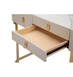 Console in tessuto bianco con piano in simil marmo completa di 3 cassetti