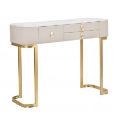 Console in tessuto bianco con piano in simil marmo completa di 3 cassetti