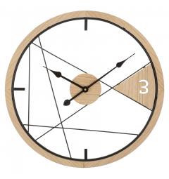 Orologio rotondo da parete in metallo e legno dalle linee semplici e geometriche