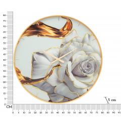 Orologio rotondo da parete con elegante cornice dorata e quadrante decorato con una rosa