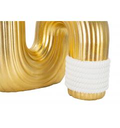 Elegante vaso in resina dorata con finiture bianche dalle linee morbide e sinuose