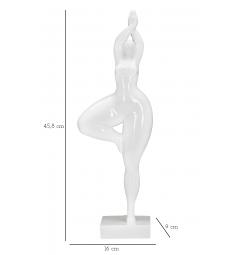 Elegante statua bianca raffigurante una donna in posizione yoga