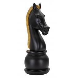 Cavallo degli scacchi nero con eleganti decorazioni dorate