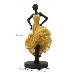 Statuetta a forma di ballerina con elegante vestito da sera dorato