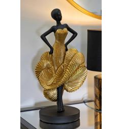 Statuetta a forma di ballerina con elegante vestito da sera dorato