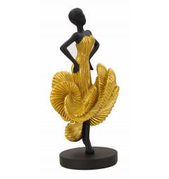 Statuetta a forma di ballerina con elegante vestito da sera dorato