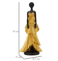 Statuetta a forma di donna con elegante vestito da sera dorato