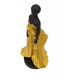 Statuetta a forma di donna con elegante vestito da sera dorato