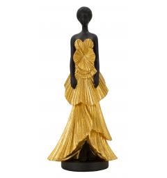 Statuetta a forma di donna con elegante vestito da sera dorato