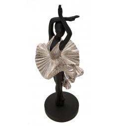 Statuetta a forma di ballerina con elegante vestito da sera argento