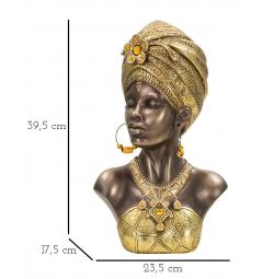 Busto di donna con turbante e vestiti che richiamano le tribù africane