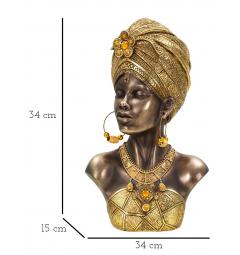 Busto di donna con turbante e vestiti che richiamano le tribù africane