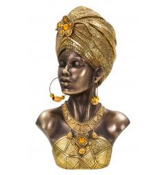 Busto di donna con turbante e vestiti che richiamano le tribù africane