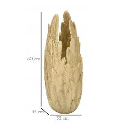 Vaso in resina dorata composto da un insieme di piume