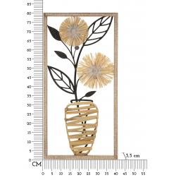 Pannello decorativo 3D da parete in metallo e legno  vaso di fiori