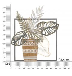 Pannello decorativo 3D da parete in metallo vaso con foglie