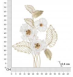 Pannello composto da rami e foglie dorate con fiori bianchi e dorati