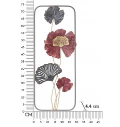 Pannello decorativo 3D da parete in metallo composto da fiori colorati e foglie