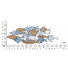 Pannello decorativo 3D da parete in metallo e legno raffigurante un gruppo di pesci