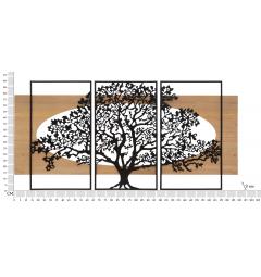 Set di 3 pannelli decorativi 3D da parete in metallo e legno albero