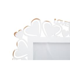 Elegante cornice portafoto in metallo bianco con intarsi a forma di cuore