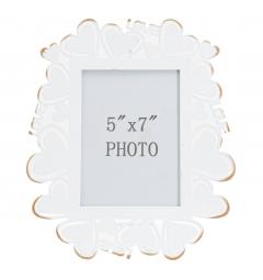 Elegante cornice portafoto in metallo bianco con intarsi a forma di cuore