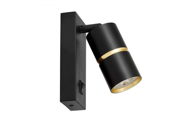 Lampada da parete a forma di tubo in metallo nero e oro - Arrediorg