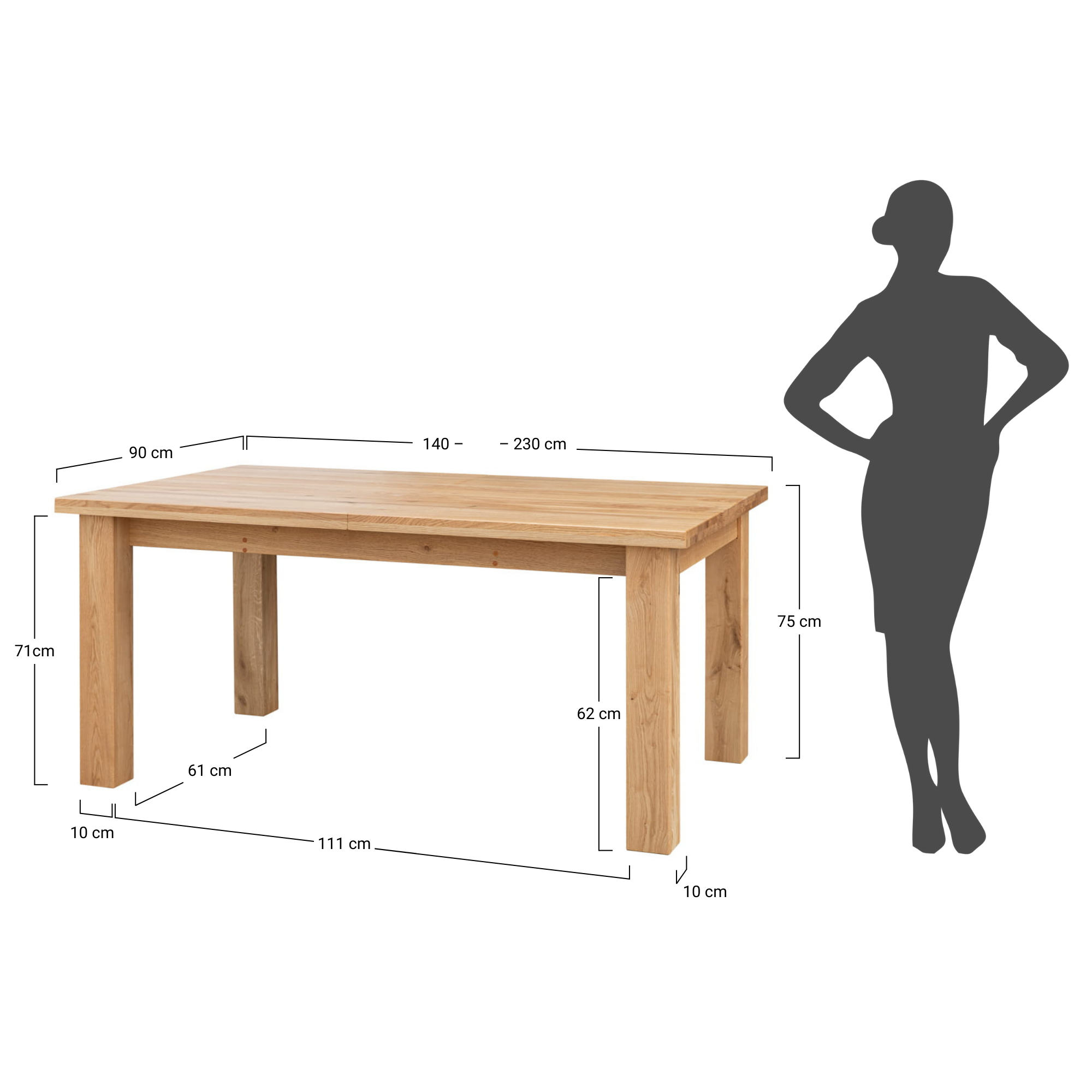 misure tavolo allungabile da 6 a 8 posti rettangolare rovere massello