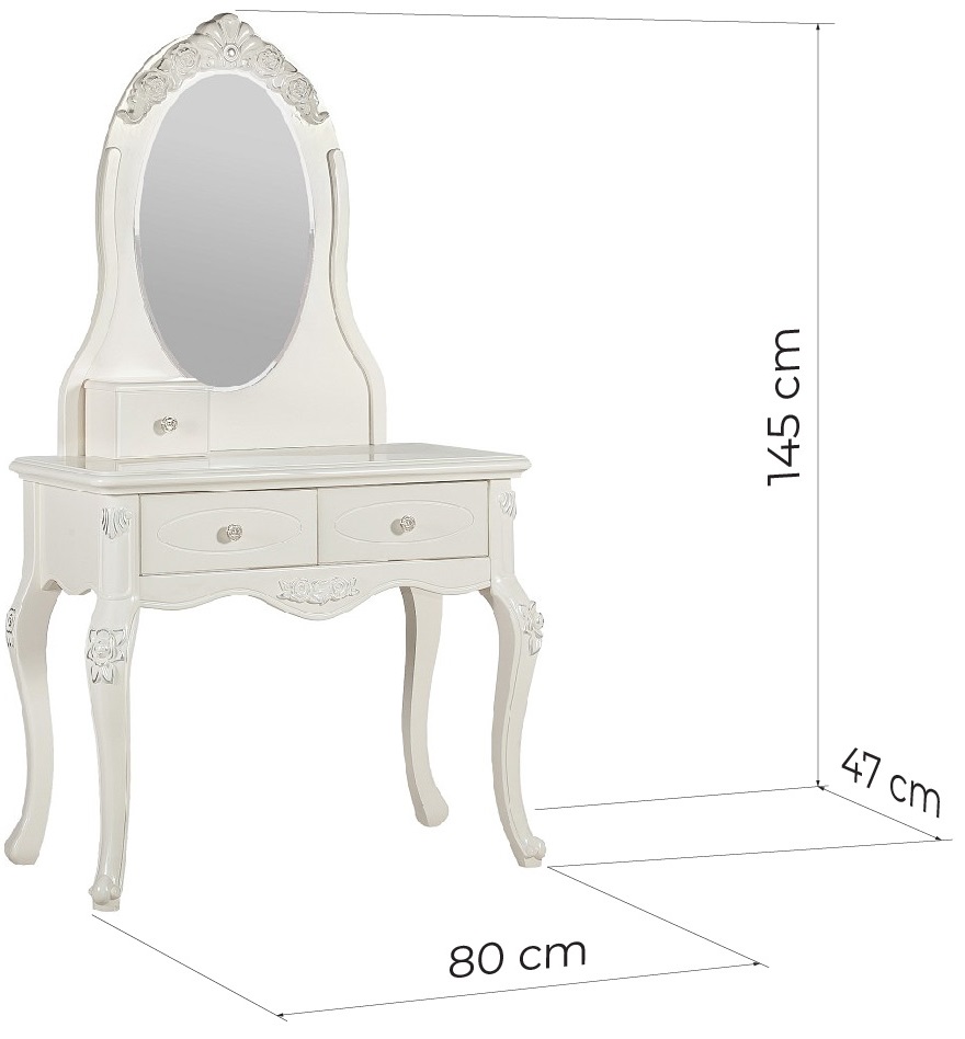 Postazione trucco con specchio 90x38cm rovere bianco lucido Femme